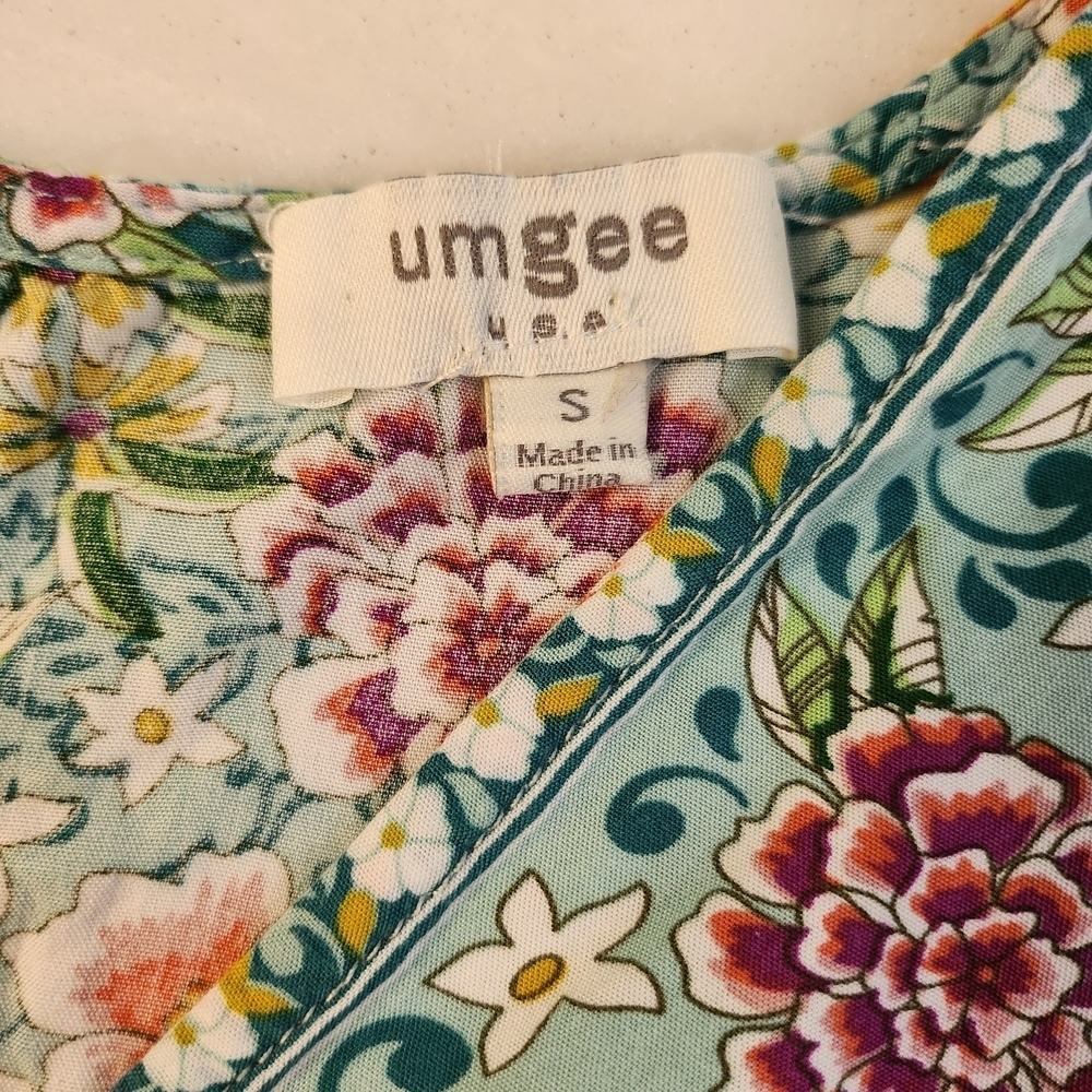 Boho Umgee Floral Print Dress in Teal and Pink - Picture 2 of 7